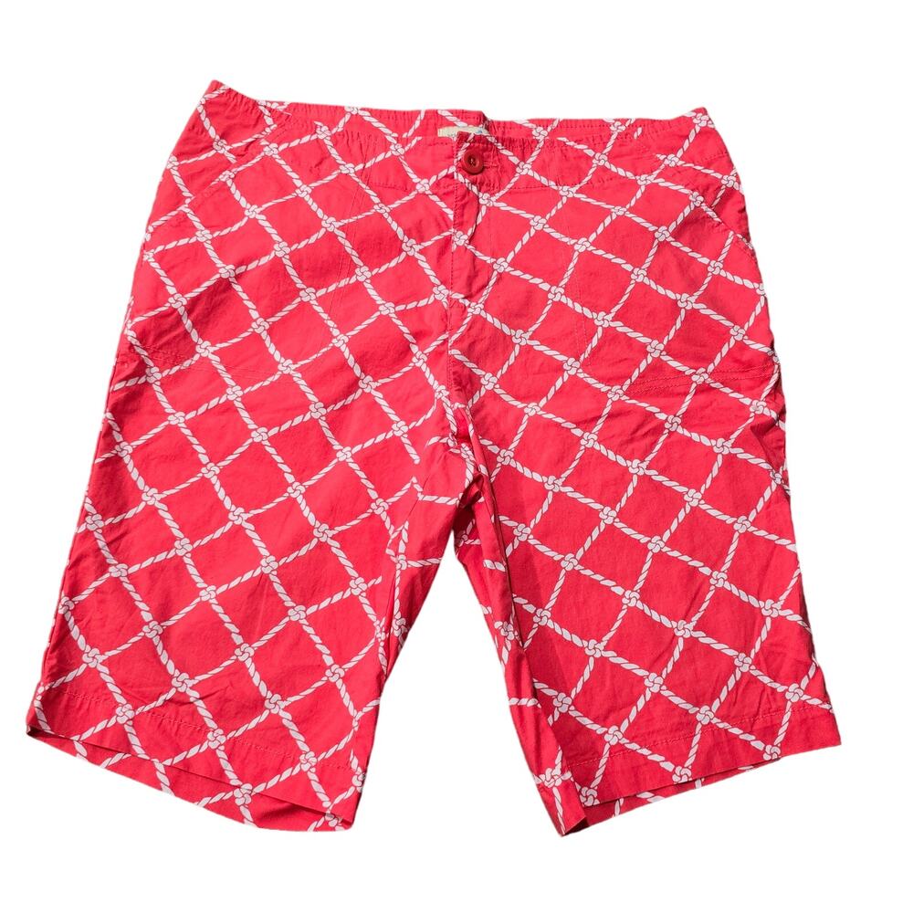 Caribbean Joe Pink & White Rope Knot Print Bermuda Shorts Multiple Pockets